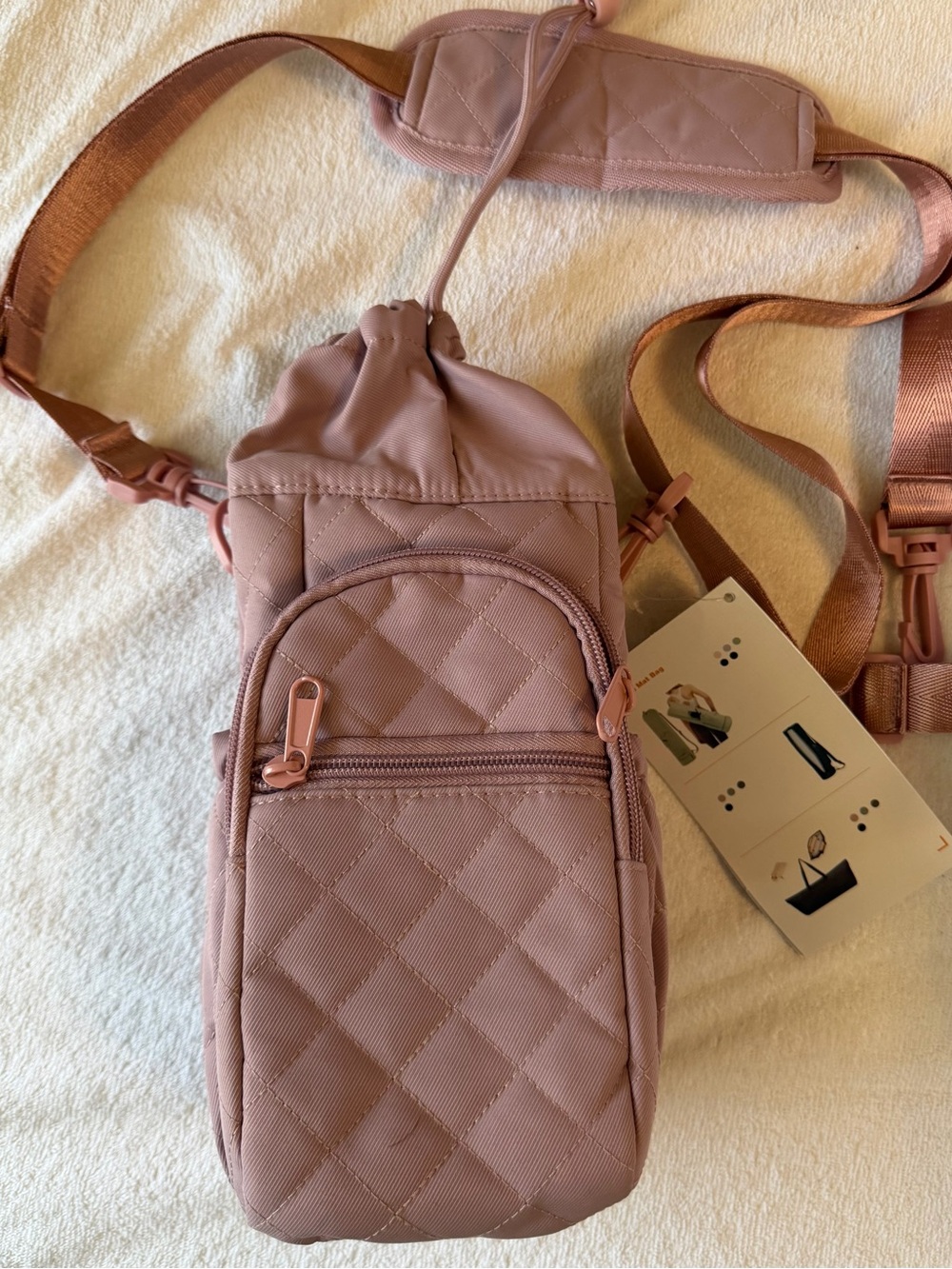 Quilted Crossbody Water bottle Sling Bag - light purple